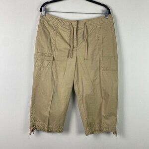 J Jill Capri Pants Size 12P Cargo Pockets 100% Cotton Familiar Fit At Waist